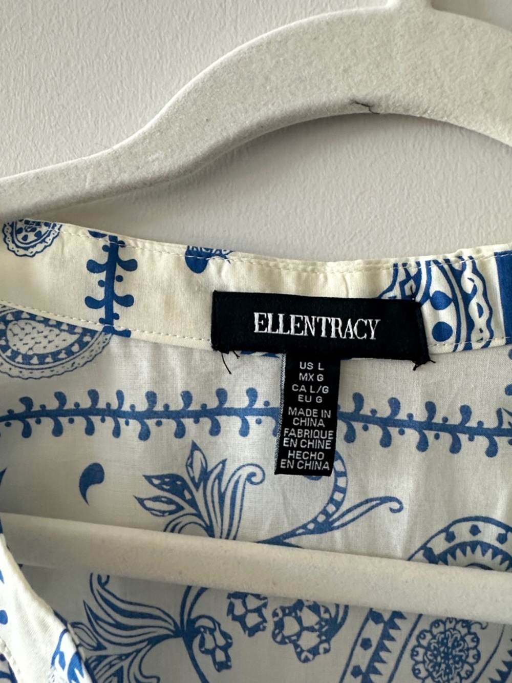 Ellen Tracy Blue and White Paisley Midi Wrap Dress Large - Picture 2 of 9